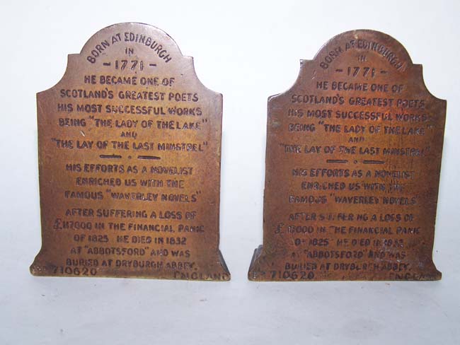 A Very Fine Pair of Antique Solid Bronze Bookends depicting Sir Walter Scott and his home 'Abbotsford' circa 1900. — image 2